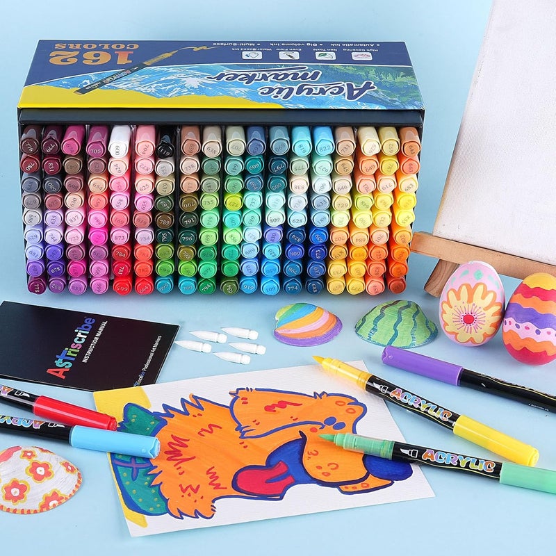 Astriscribe 162 Colors Acrylic Paint Markers Set – Professional Palette with Brush Tip (1–5 mm), Quick-Dry and Waterproof Ink for Rock, Wood, Glass, Metal, and Fabric - Image 2
